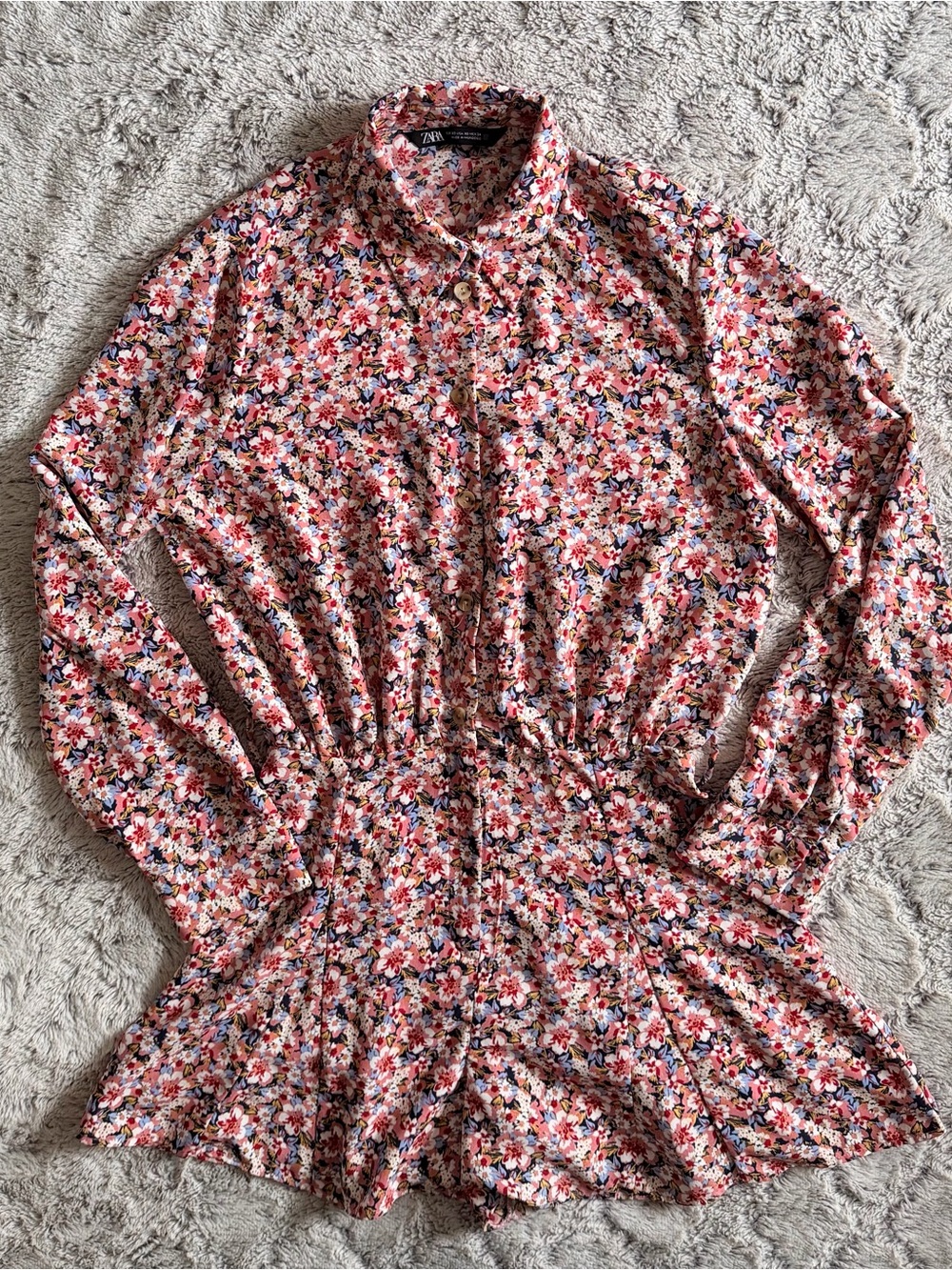 Zara Multicolor Ditzy Floral Button-Up Long Sleeve Romper Women’s XS AOP‎ Party